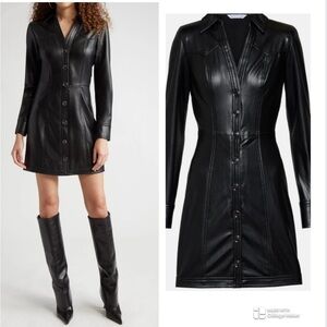Veronica Beard Garret Long Sleeve Faux Leather Coat Dress in Black